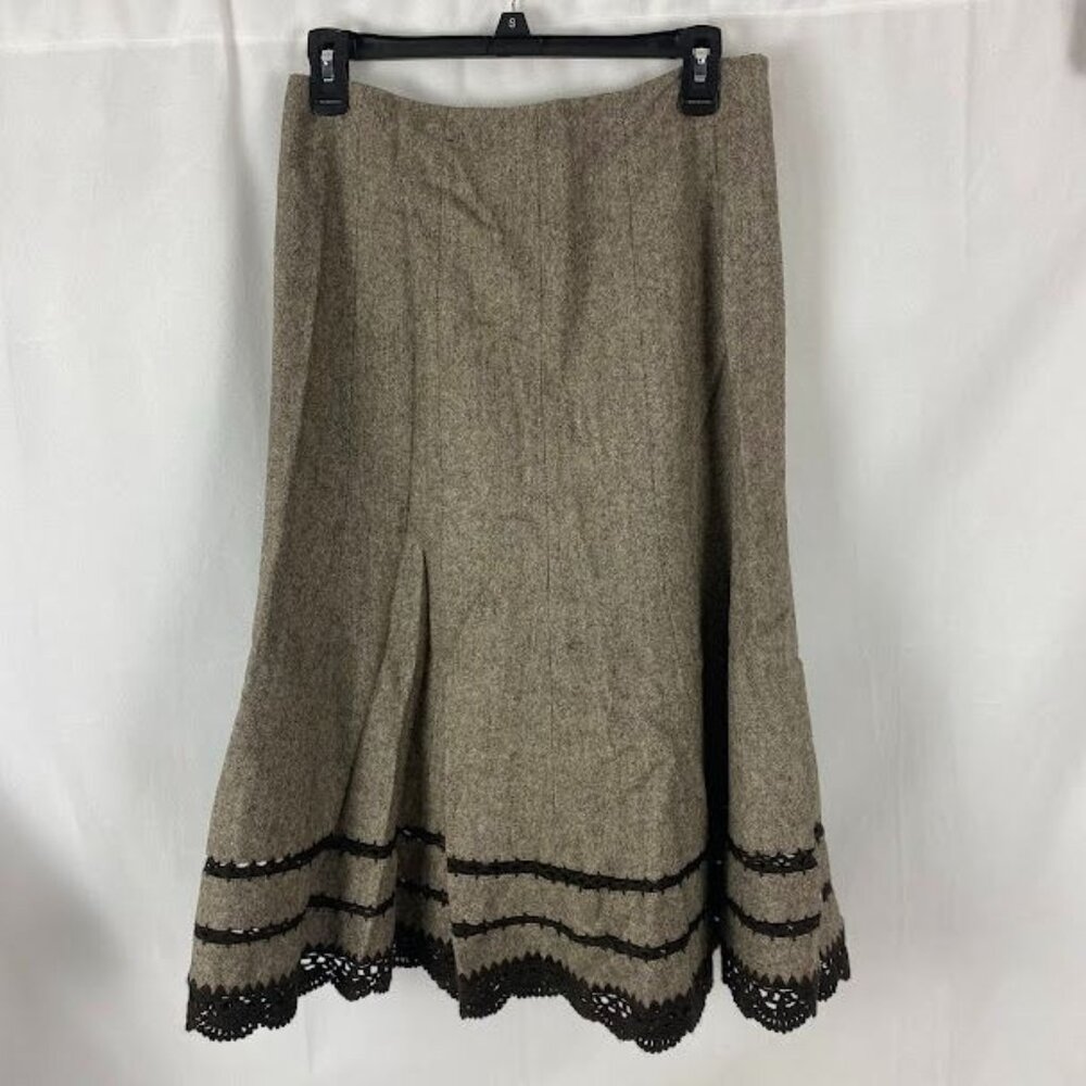 Talbots Brown Tweed Wool Blend Crochet Hem Academia Cottage Core full Midi Skirt - Picture 1 of 9